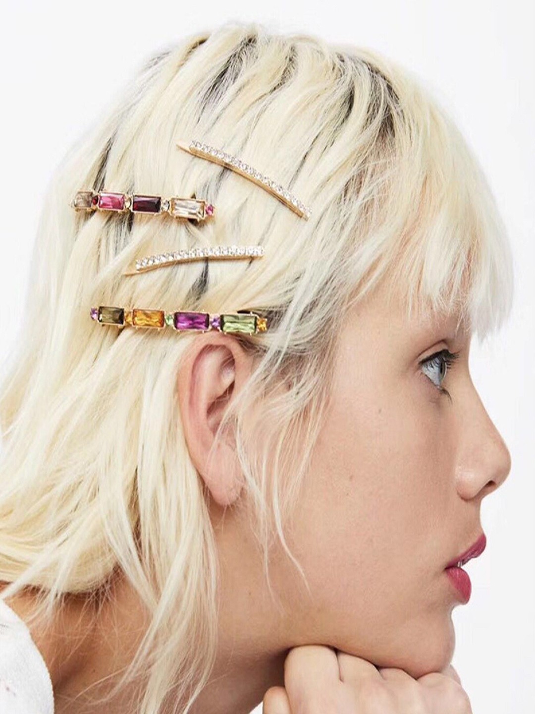 

AQUASTREET Women Set Of 4 Embellished Alligator Hair Clips, White