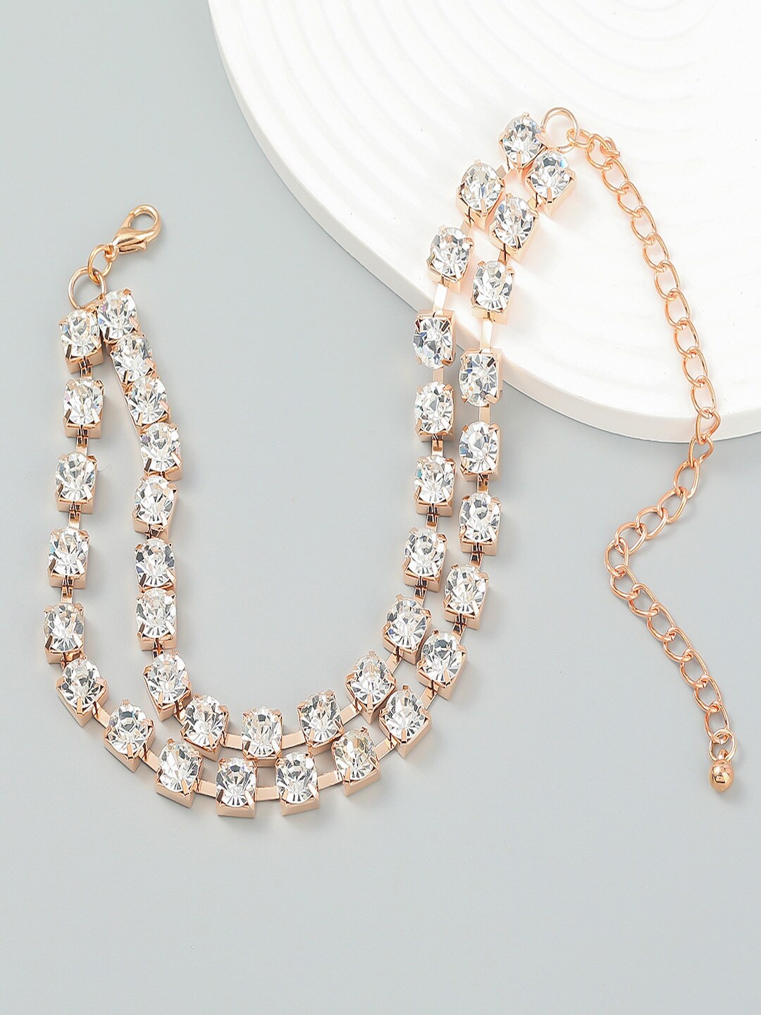 

AQUASTREET Two Line Big Rhinestone Choker Necklace Gold Plated Alloy, Rose gold