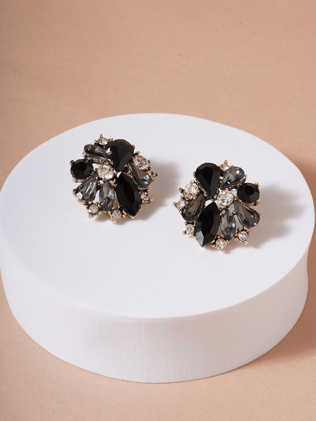 

AQUASTREET Silver Plated Crystals Studded Floral Studs Earrings