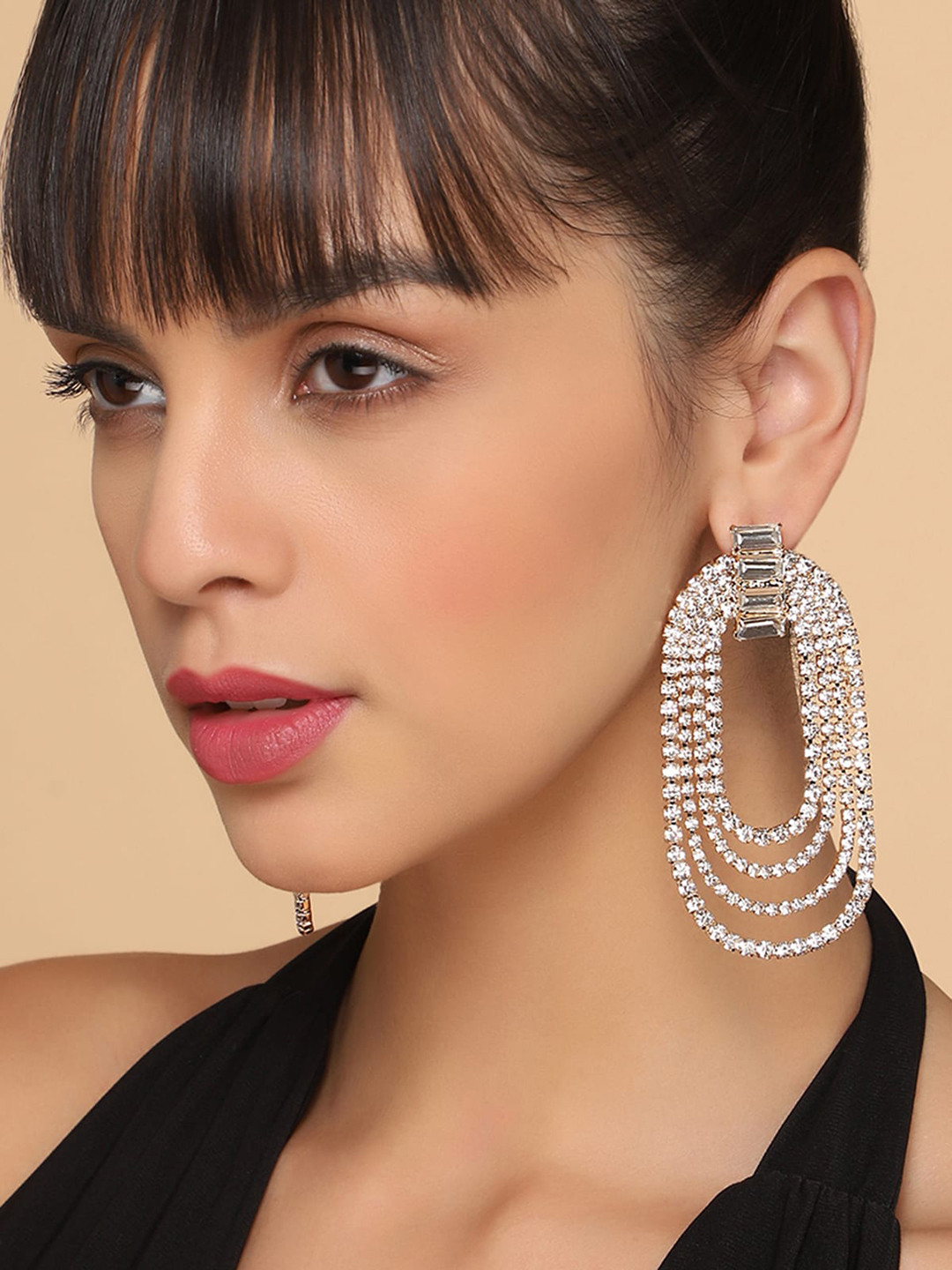 

AQUASTREET Gold Plated Rhinestone Studded Drop Earrings