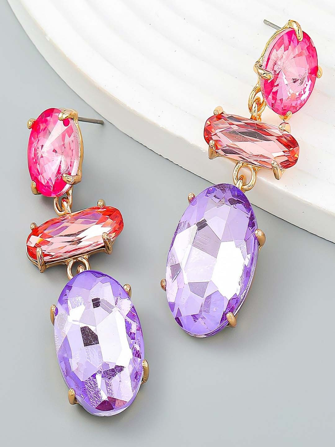 

AQUASTREET Pink & Purple Crystal Water Drop Dangle Earrings, Gold