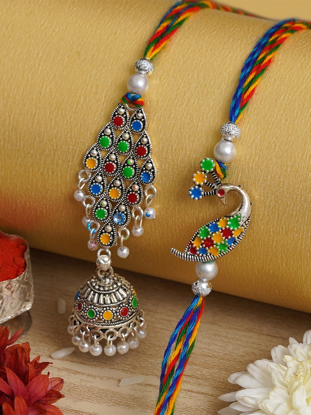

Anil Rakhi Unisex Set Of 2 Beaded Thread Rakhis With Roli Chawal & Greeting Card, Red
