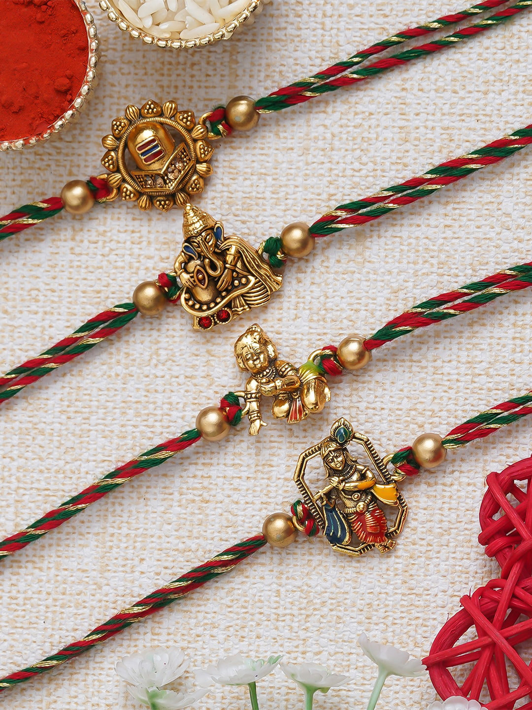 

Anil Rakhi Set of 4 Rakhis With Roli Chawal, Multi