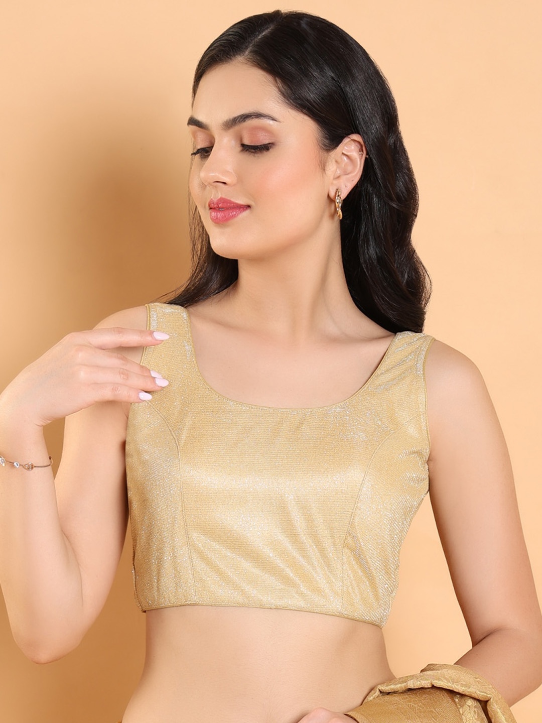 

SALWAR STUDIO Self-Design Readymade Saree Blouse, Gold