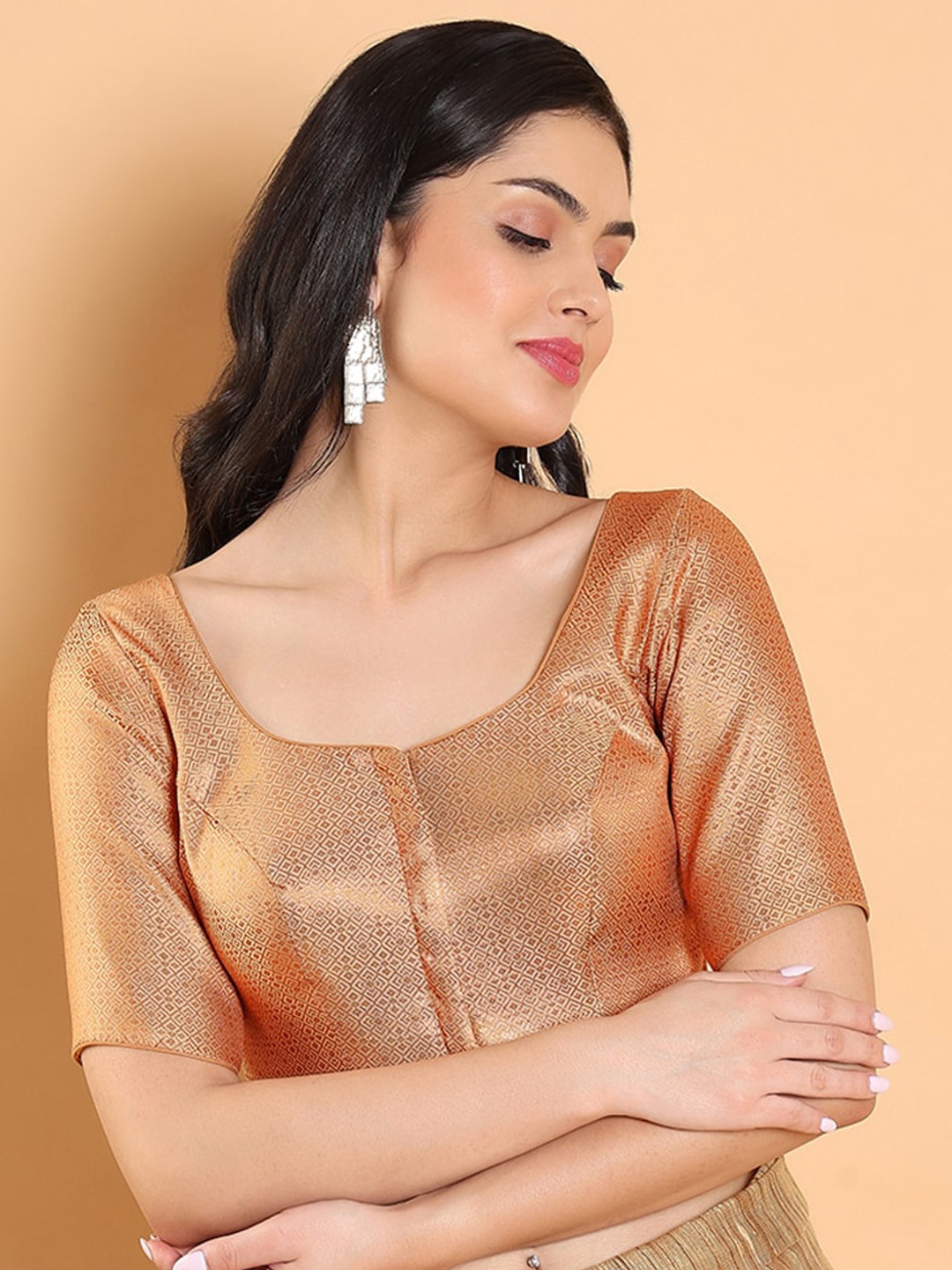 

SALWAR STUDIO Woven Design Readymade Brocade Saree Blouse, Copper