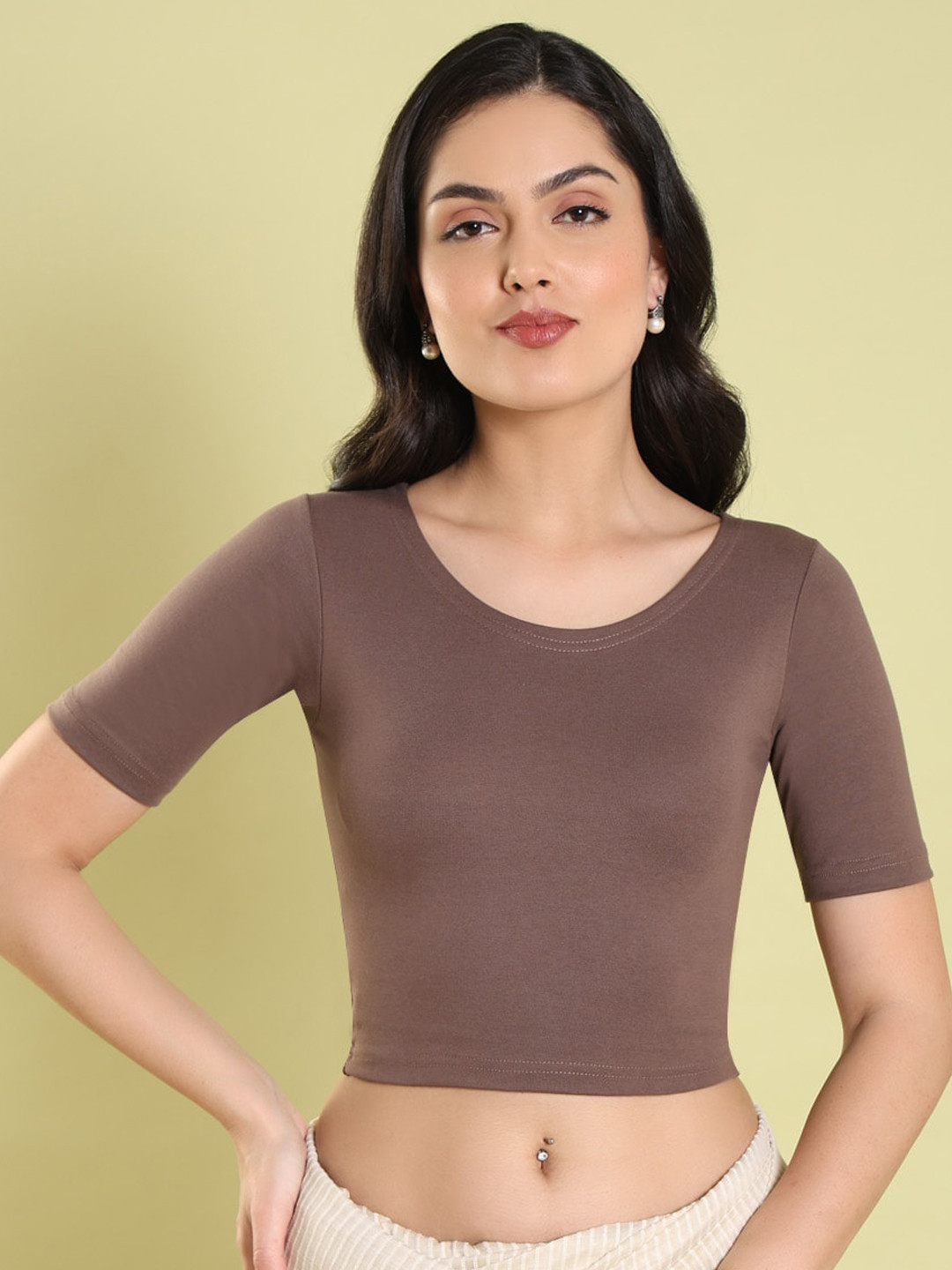 

SALWAR STUDIO Cotton Saree Blouse, Coffee brown