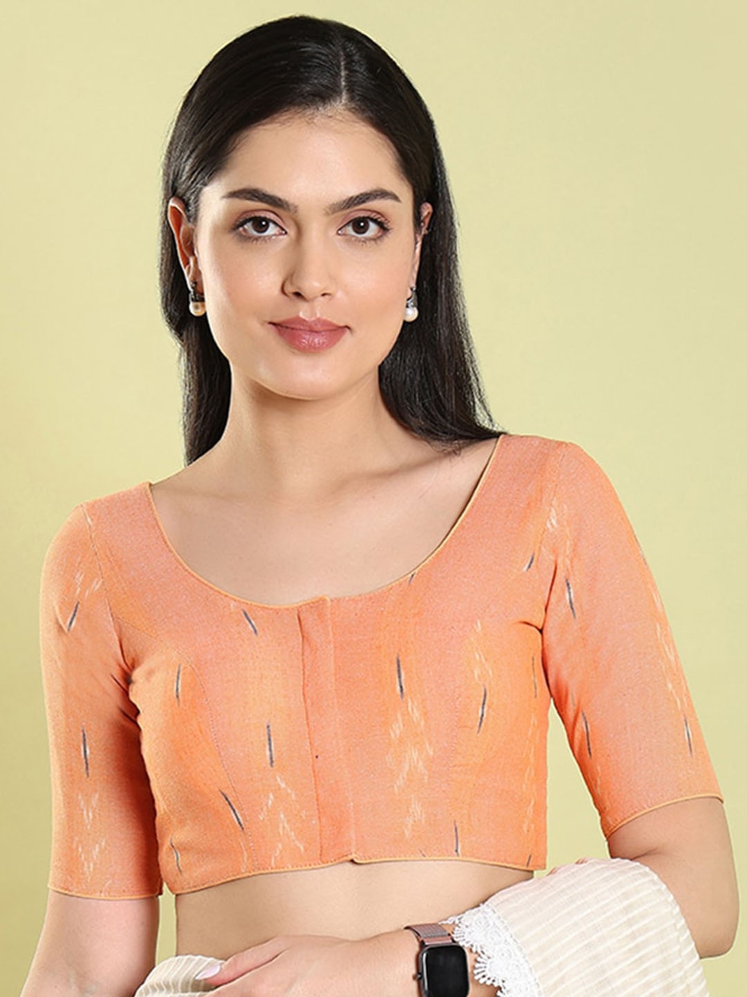 

SALWAR STUDIO Printed Cotton Saree Blouse, Orange