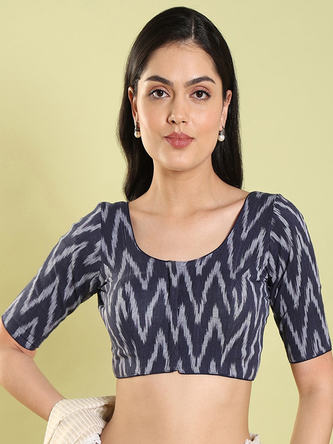 

SALWAR STUDIO Printed Cotton Saree Blouse, Blue