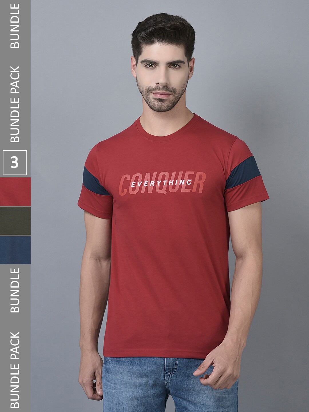 

Dollar Pack Of 3 Typography Printed Regular Fit Cotton T-shirt, Maroon