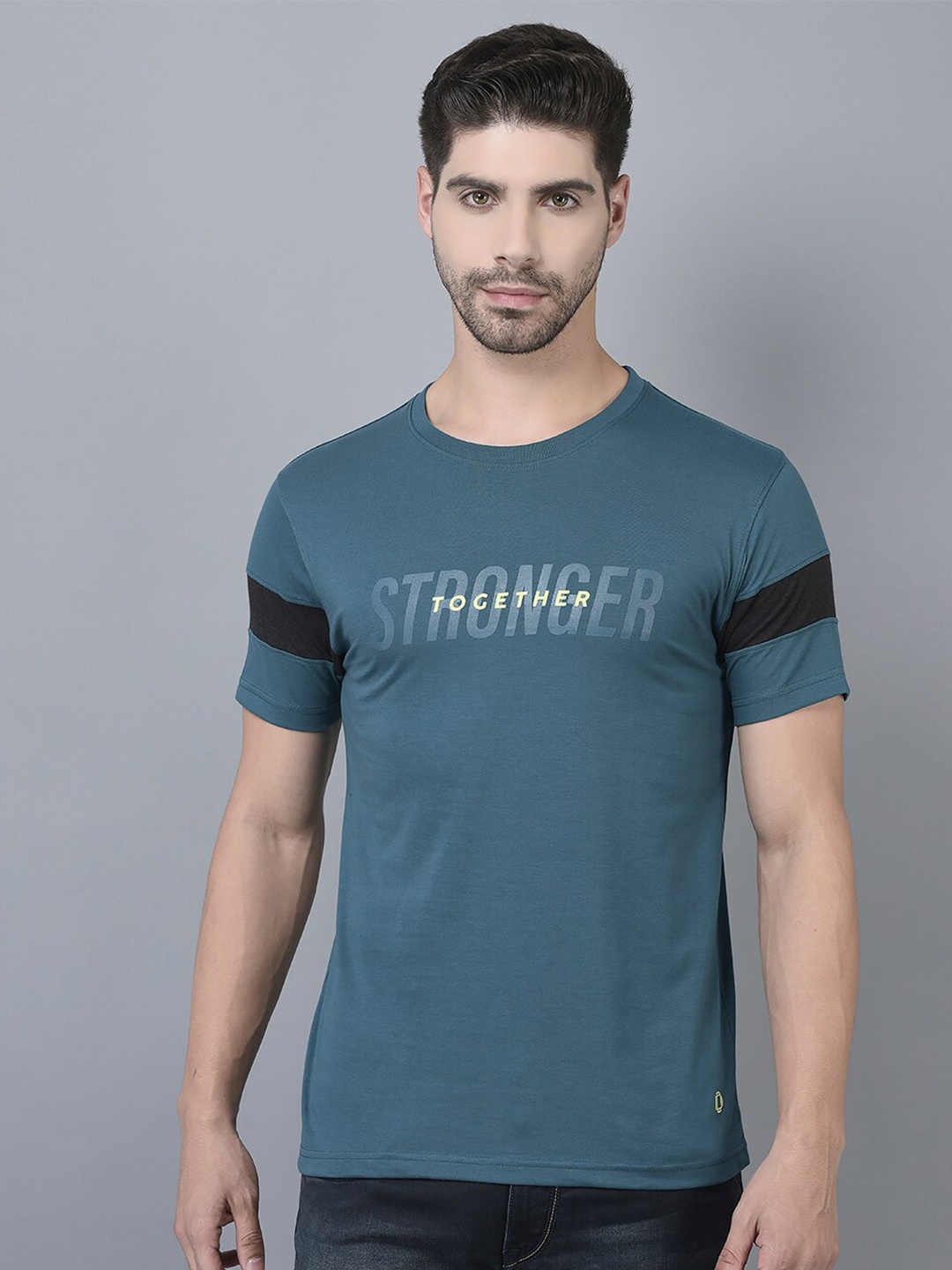Dollar Typography Printed Cotton T-shirt, Blue