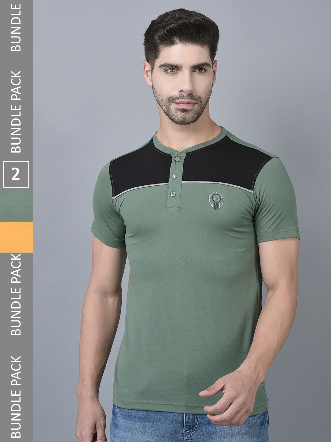 

Dollar Pack of 2 Henley Neck Cotton T-shirt, Green