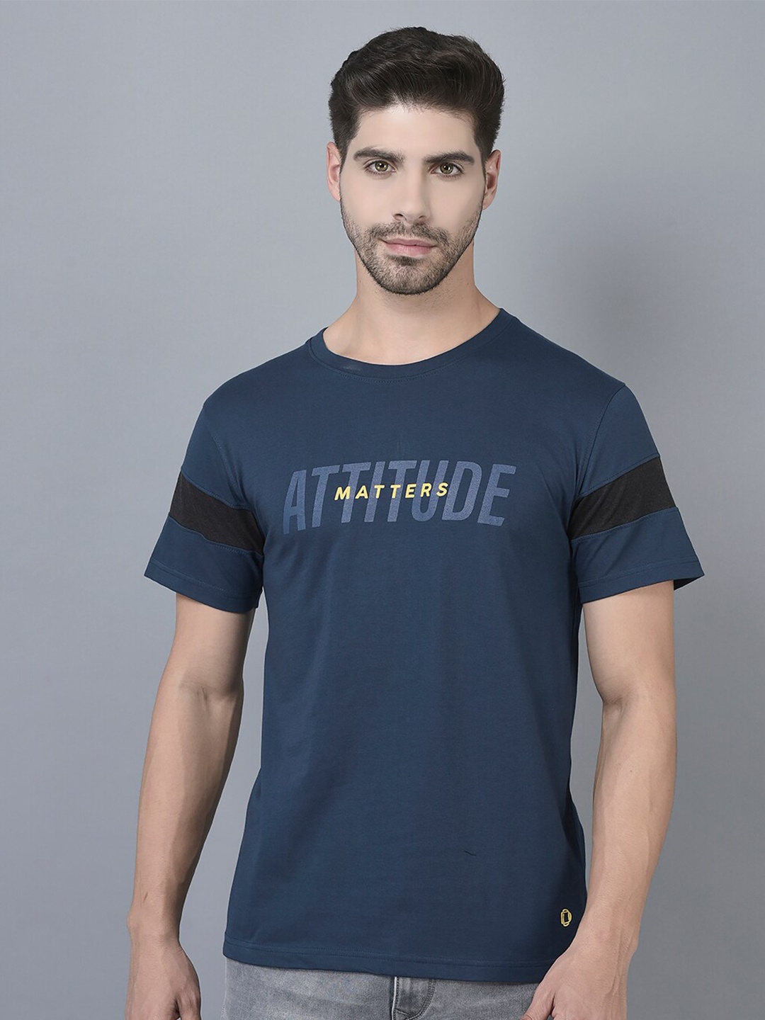 

Dollar Typography Printed Cotton T-shirt, Navy blue