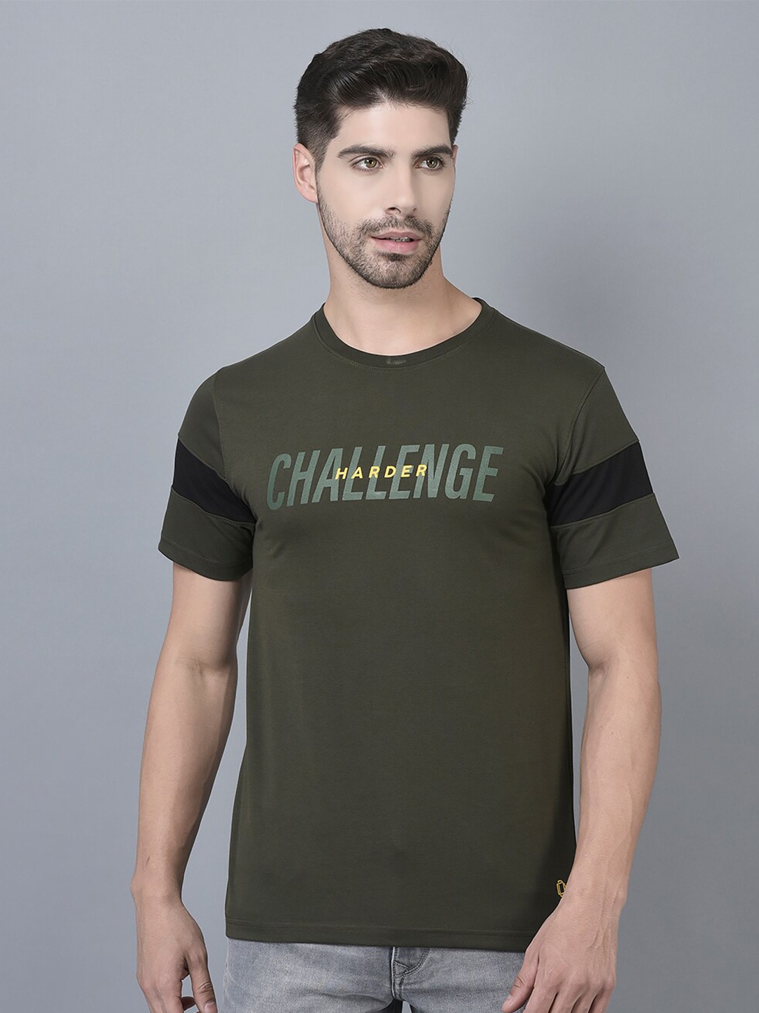 

Dollar Typography Printed Cotton T-shirt, Green