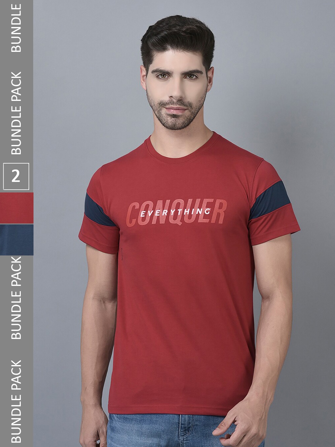 

Dollar Pack of 2 Typography Printed Round Neck Cotton T-shirt, Red