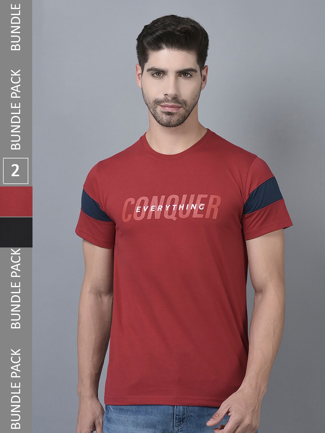 

Dollar Pack of 2 Typography Printed Round Neck Cotton T-shirt, Red