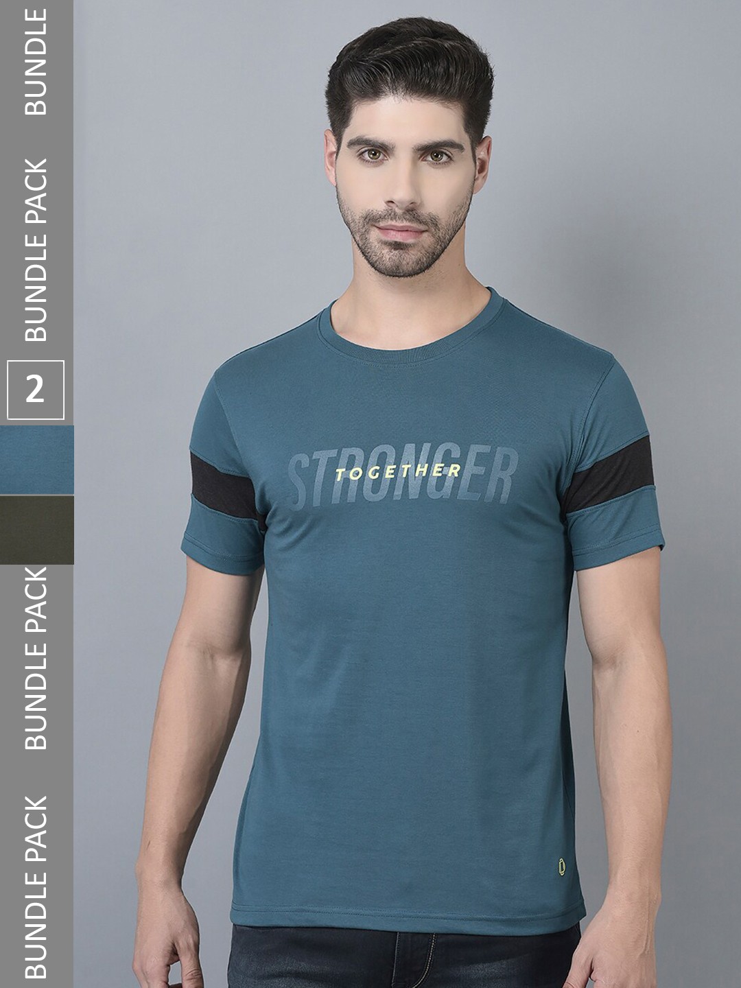 

Dollar Pack Of 2 Typography Printed Regular Fit Cotton T-shirt, Blue