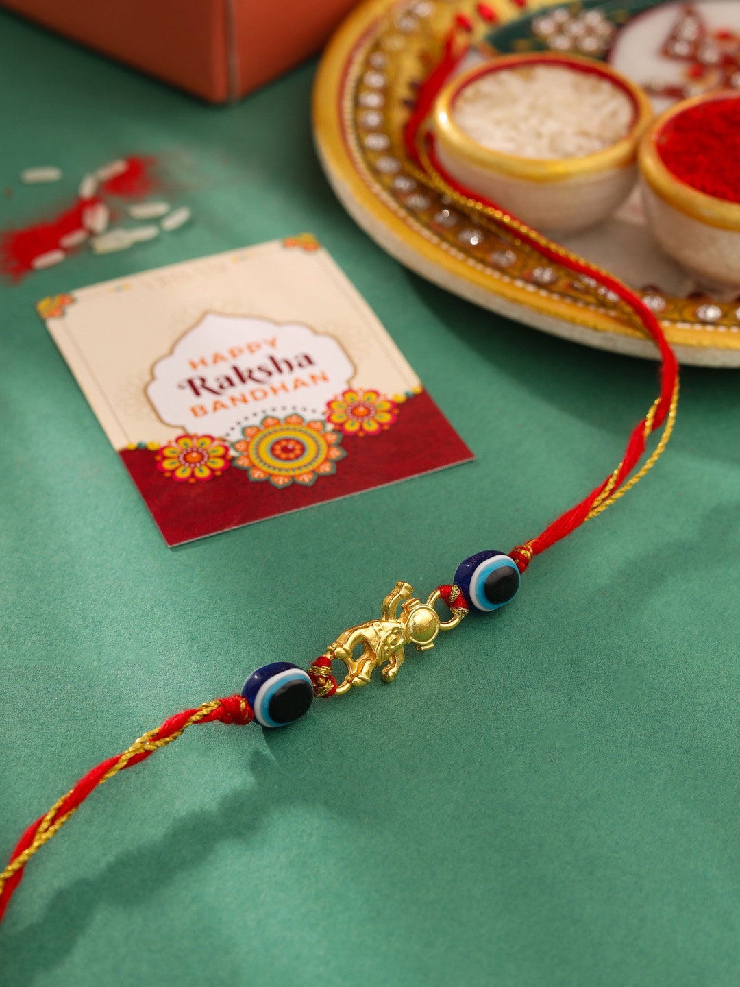 

VIRAASI Boys Evil Eye Thread Rakhi, Gold