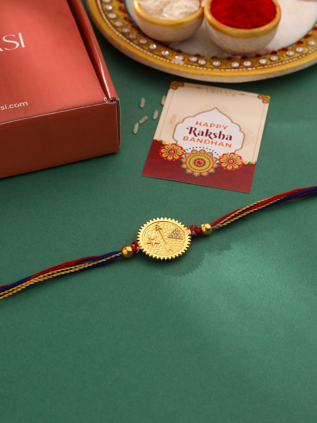 

VIRAASI Gold Plated Rakhi With Roli Chawal & Card