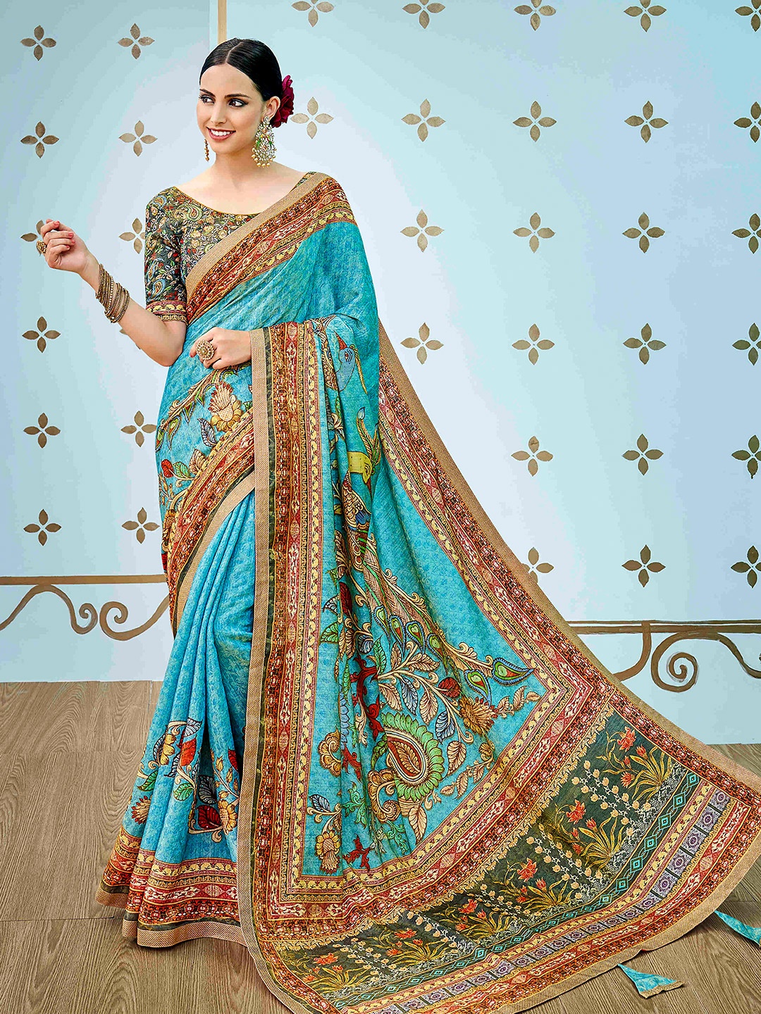 

SAPTRANGI Ethnic Motifs Printed Saree, Brown