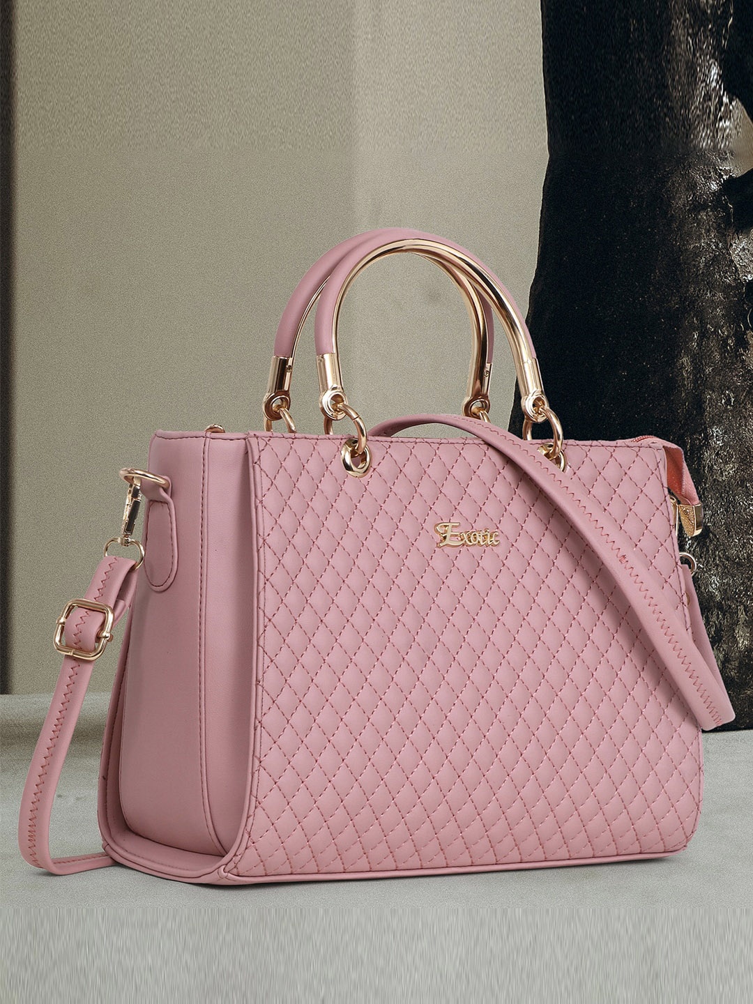 

Exotic Textured Structured Handheld Bag, Pink