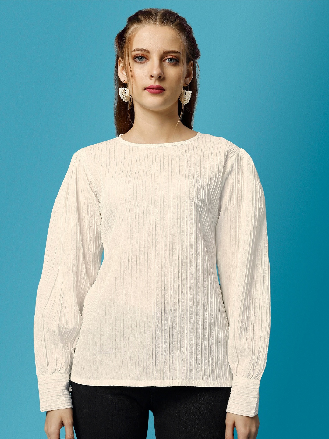 

LABEL D11 Round Neck Full Sleeve Top, White