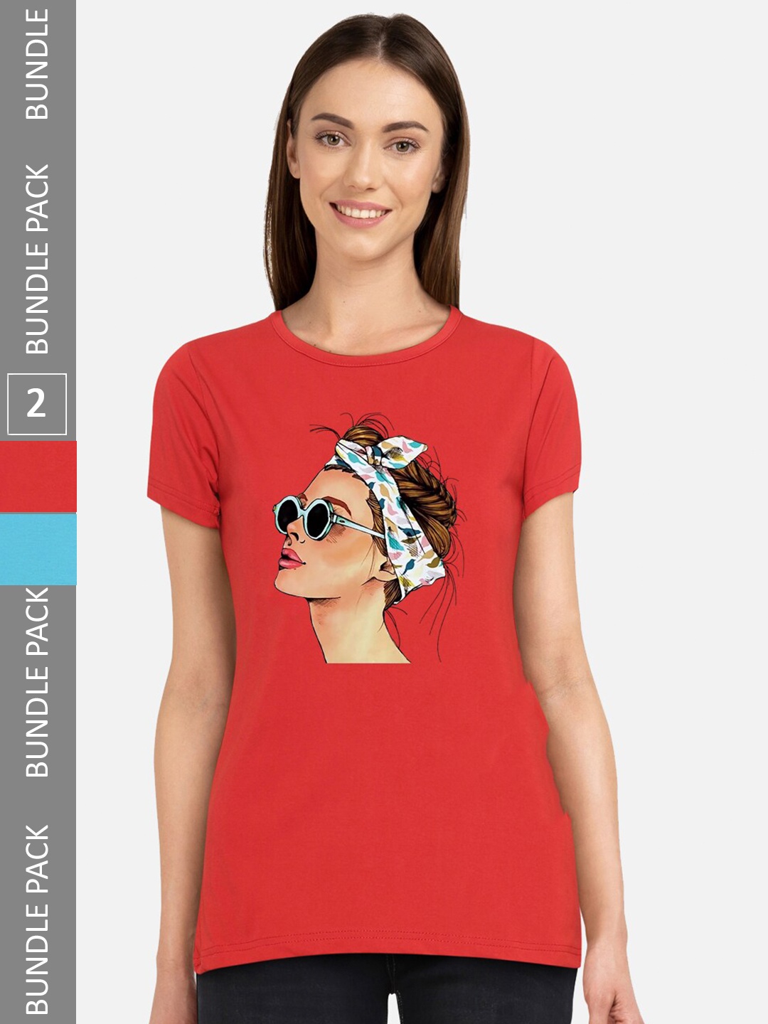 

CHOZI Pack of 2 Typography Printed Cotton T-shirt, Red