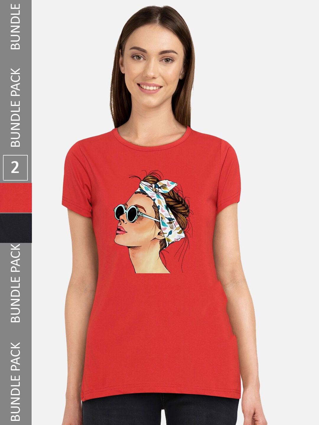 

CHOZI Pack Of 2 Graphic Printed Cotton T-shirt, Red