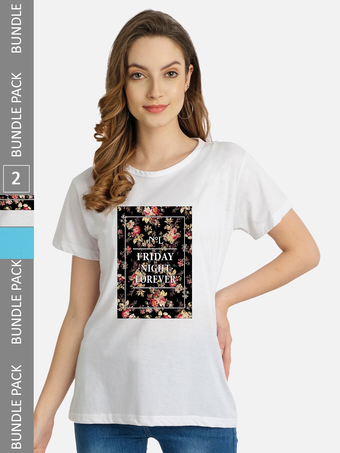 CHOZI Pack Of 2 Graphic Printed Cotton T-shirt, White