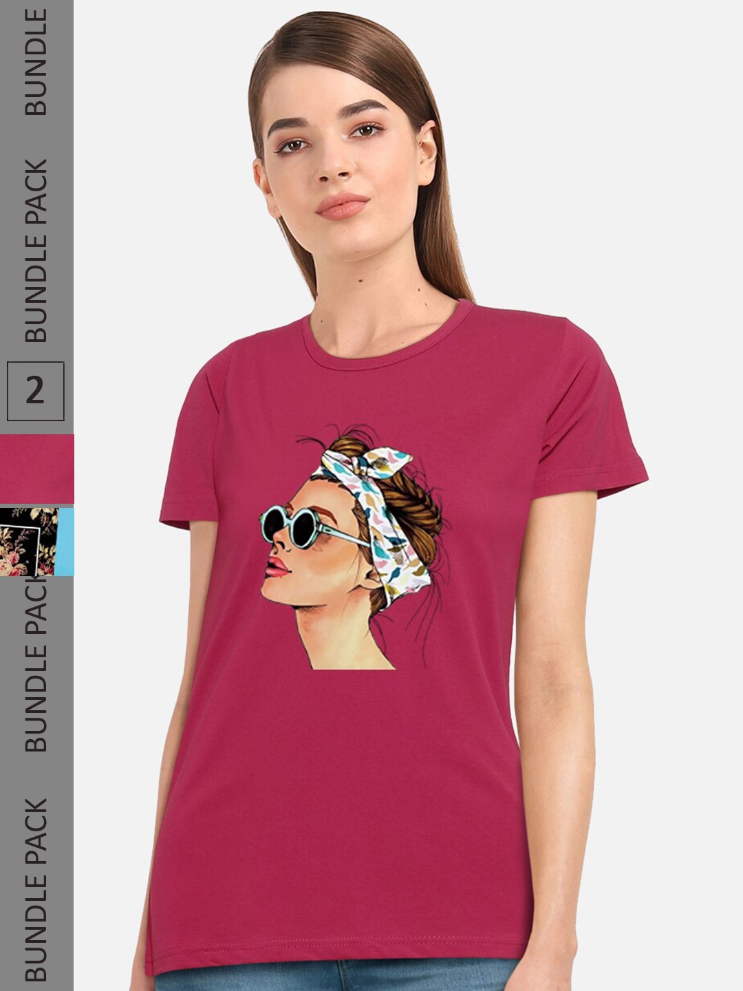 

CHOZI Pack Of 2 Printed Cotton T-shirts, Pink