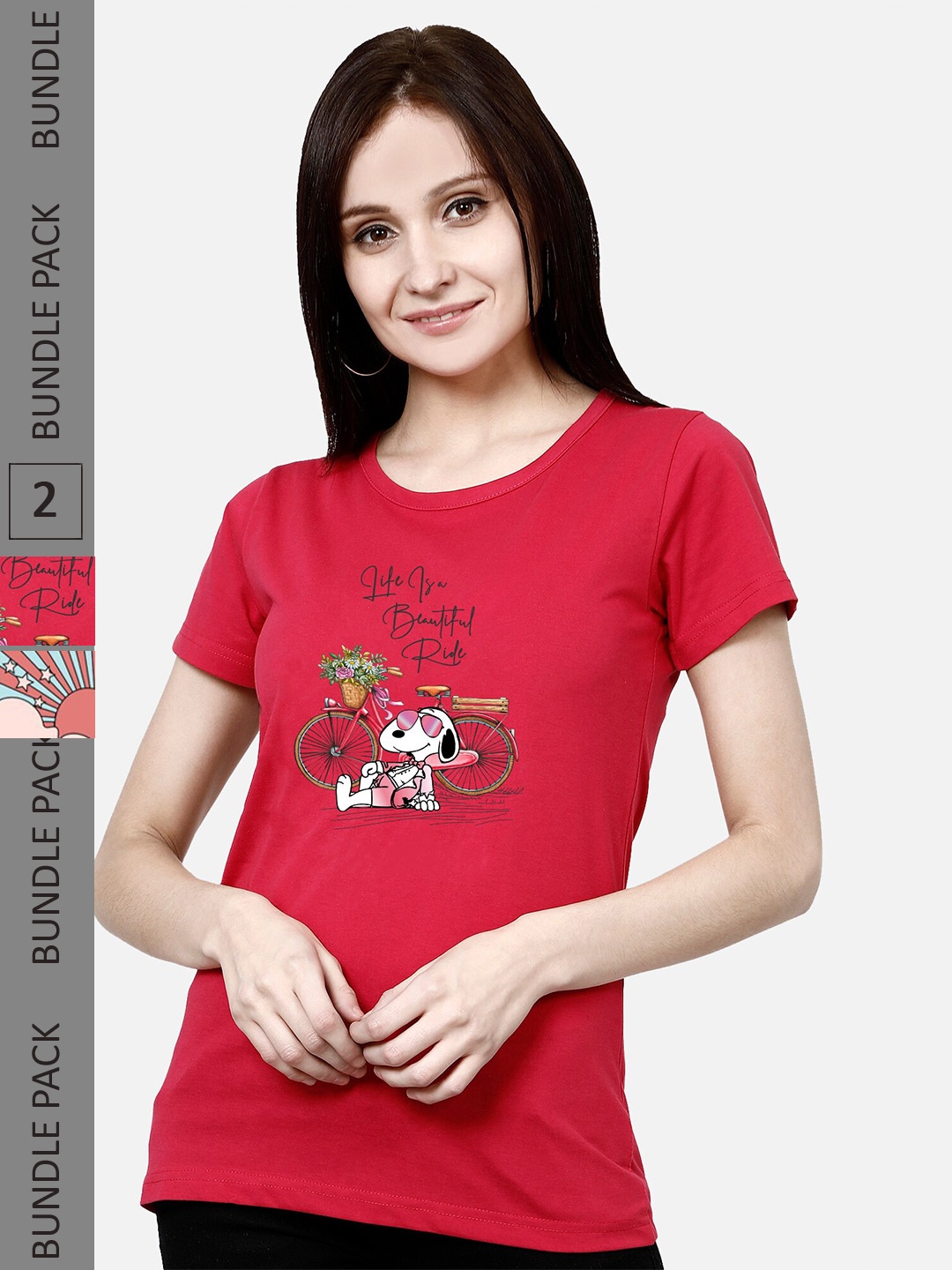 

CHOZI Pack Of 2 Graphic Printed Short Sleeves Pure Cotton T-shirt, Red