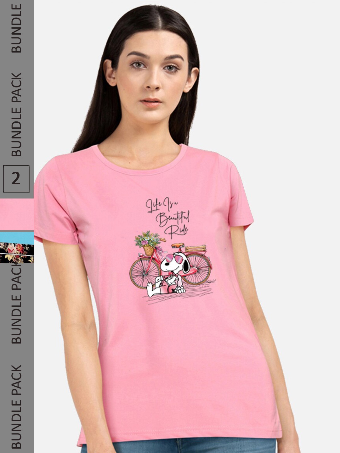 

CHOZI Pack Of 2 Graphic Printed Short Sleeves Pure Cotton T-shirt, Pink