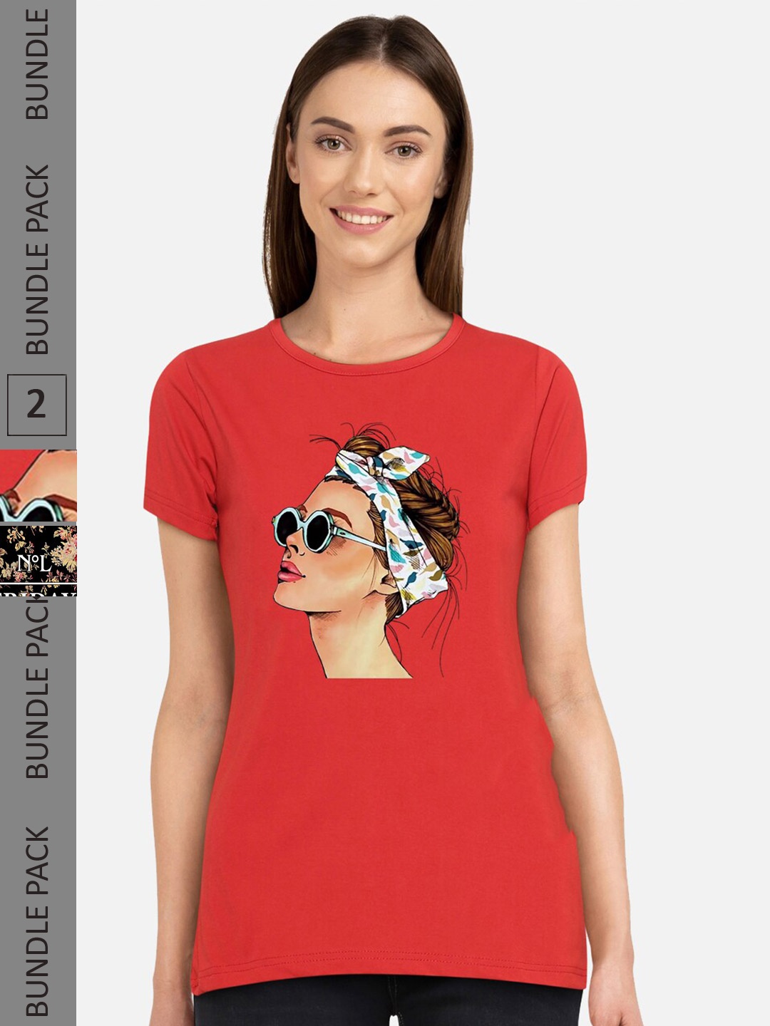 

CHOZI Pack Of 2 Graphic Printed Short Sleeves Pure Cotton T-shirt, Red