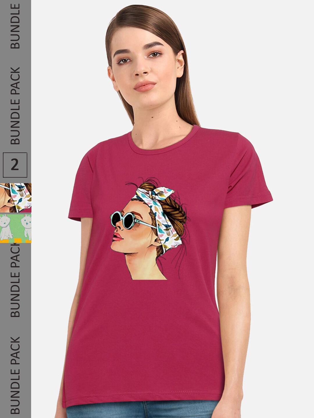 

CHOZI Pack Of 2 Graphic Printed Short Sleeves Pure Cotton T-shirt, Purple