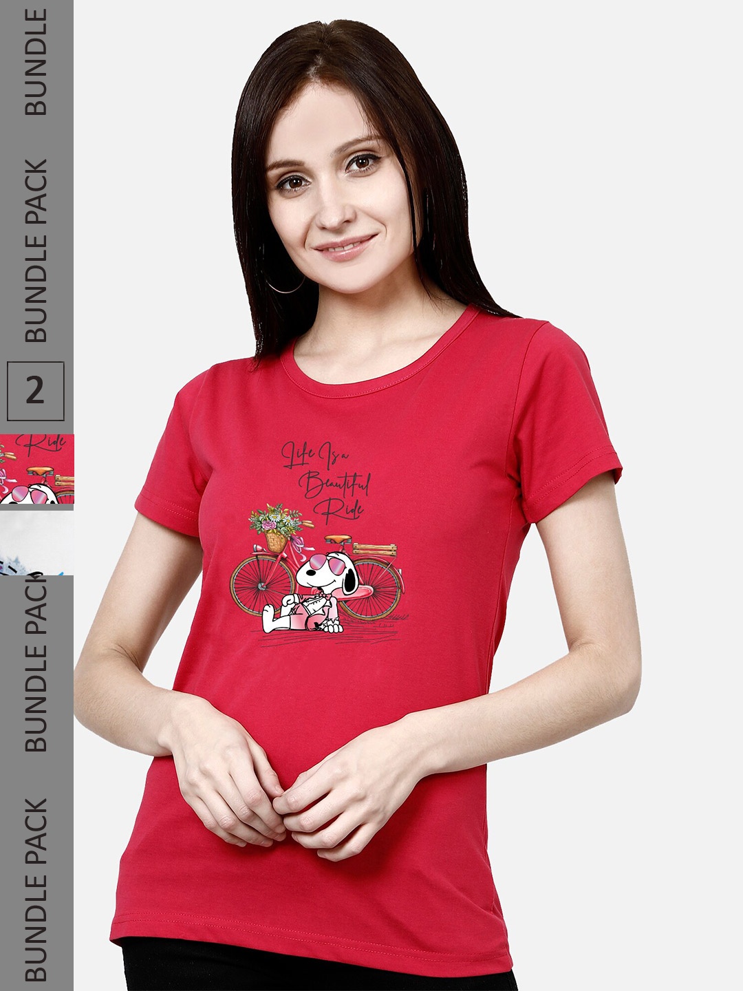 

CHOZI Pack Of 2 Graphic Printed Short Sleeves Pure Cotton T-shirt, Red