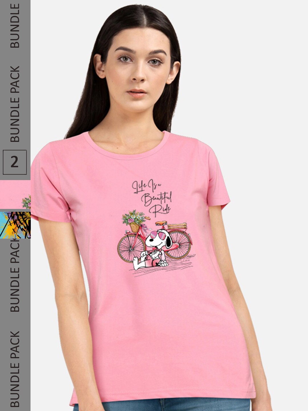 

CHOZI Pack Of 2 Graphic Printed Cotton T-shirts, Pink