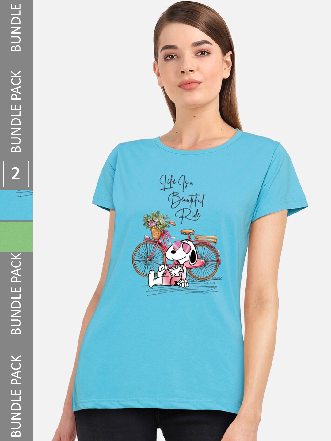 

CHOZI Pack Of 2 Graphic Printed Cotton T-shirt, Blue