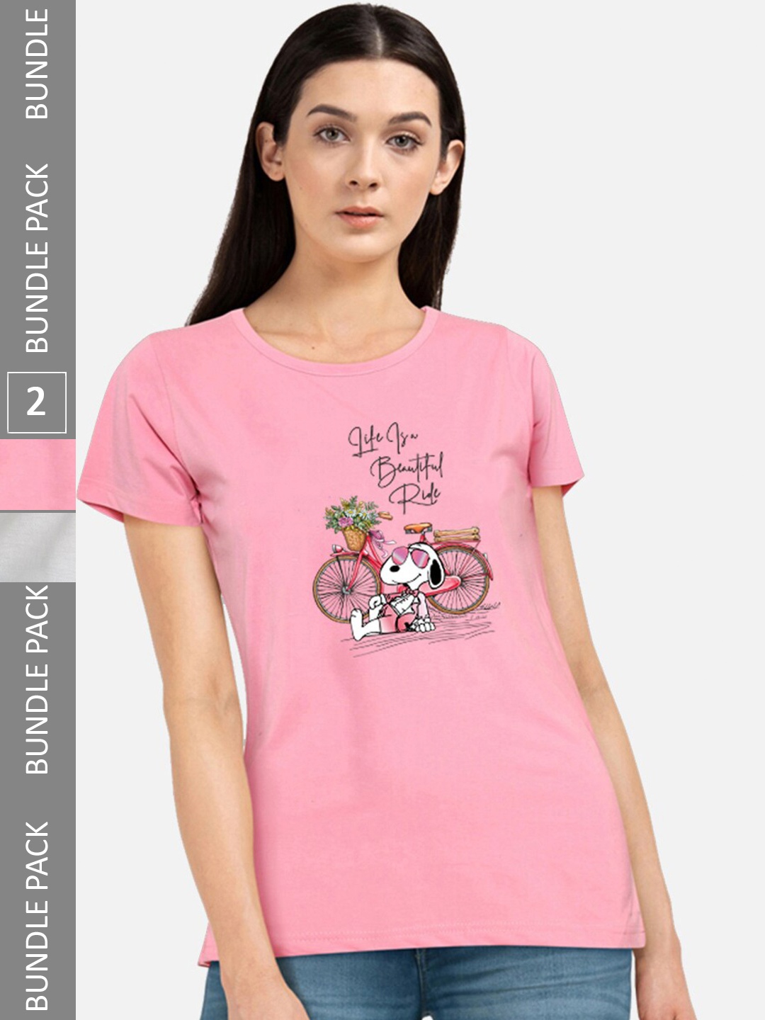 

CHOZI Pack Of 2 Graphic Printed Cotton T-shirt, Pink