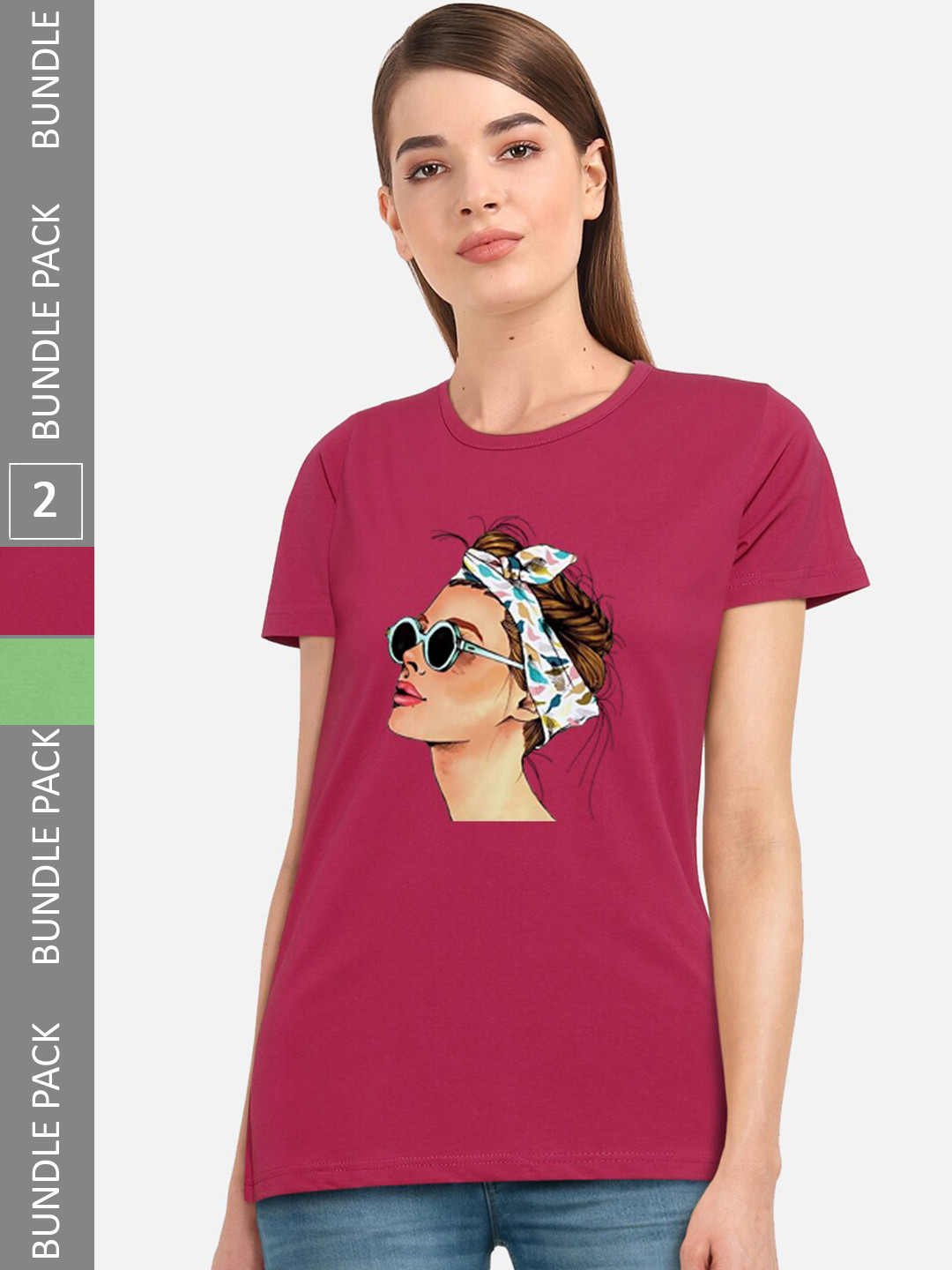 

CHOZI Pack Of 2 Graphic Printed Cotton T-shirt, Pink