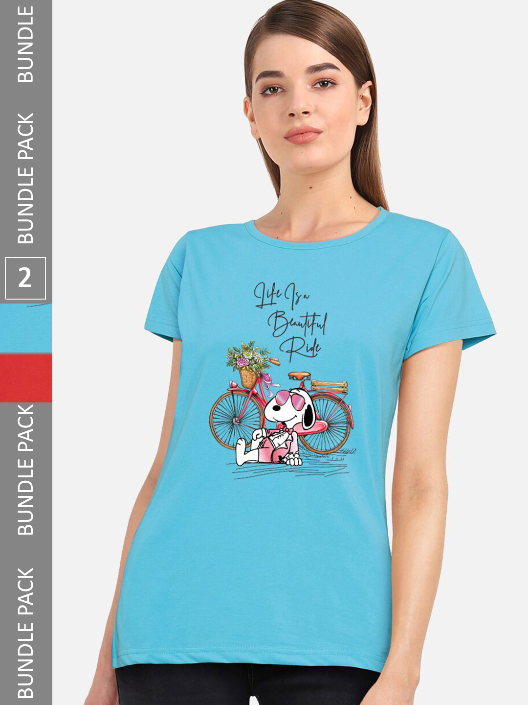 

CHOZI Pack Of 2 Graphic Printed Short Sleeves Pure Cotton T-shirt, Turquoise blue