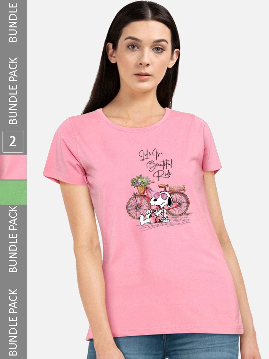 

CHOZI Pack Of 2 Graphic Printed Cotton T-shirt, Pink