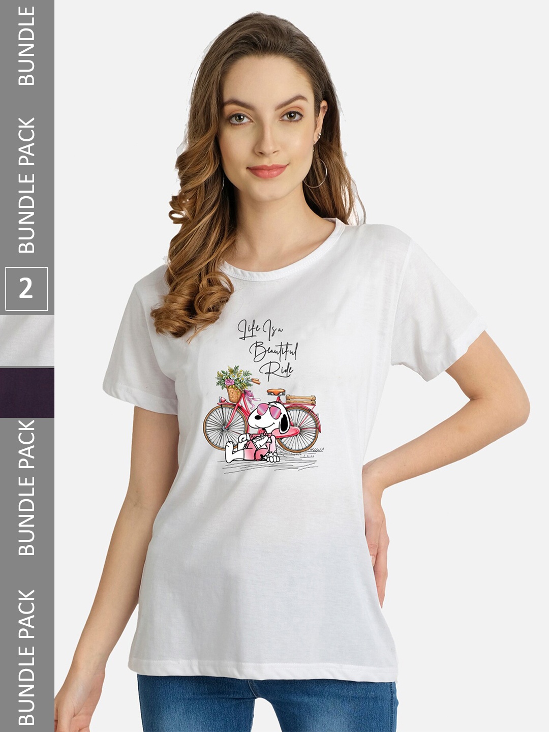 

CHOZI Pack Of 2 Graphic Printed Cotton T-shirt, White