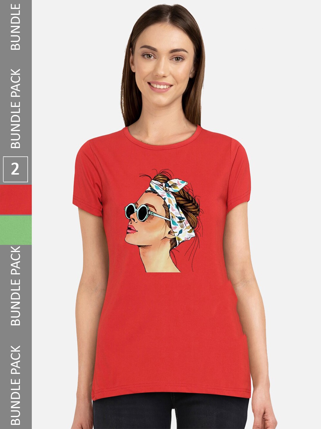 

CHOZI Pack of 2 Graphic Printed Round Neck Cotton T-shirt, Red