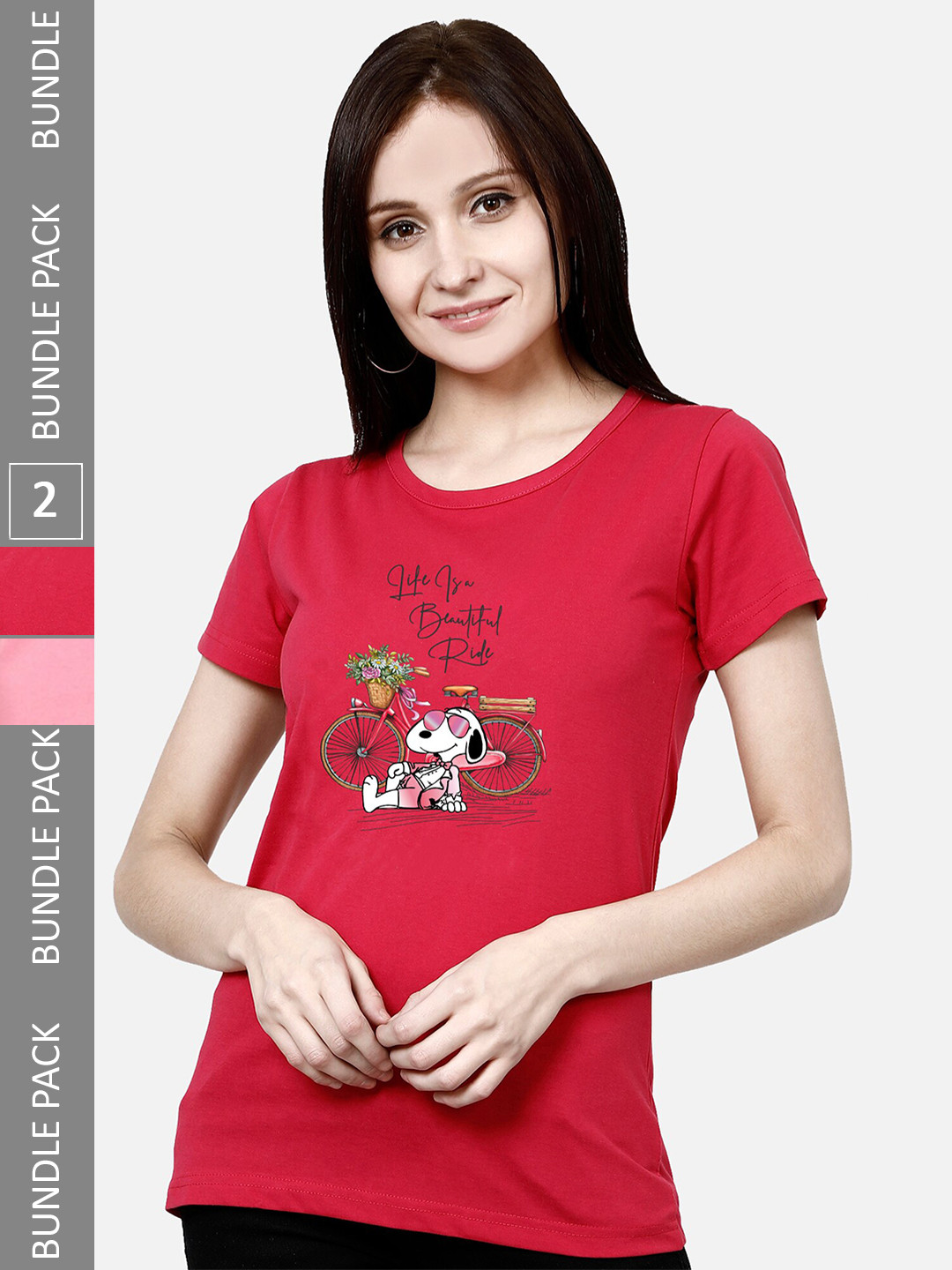 

CHOZI Pack Of 2 Graphic Printed Cotton T-shirt, Red