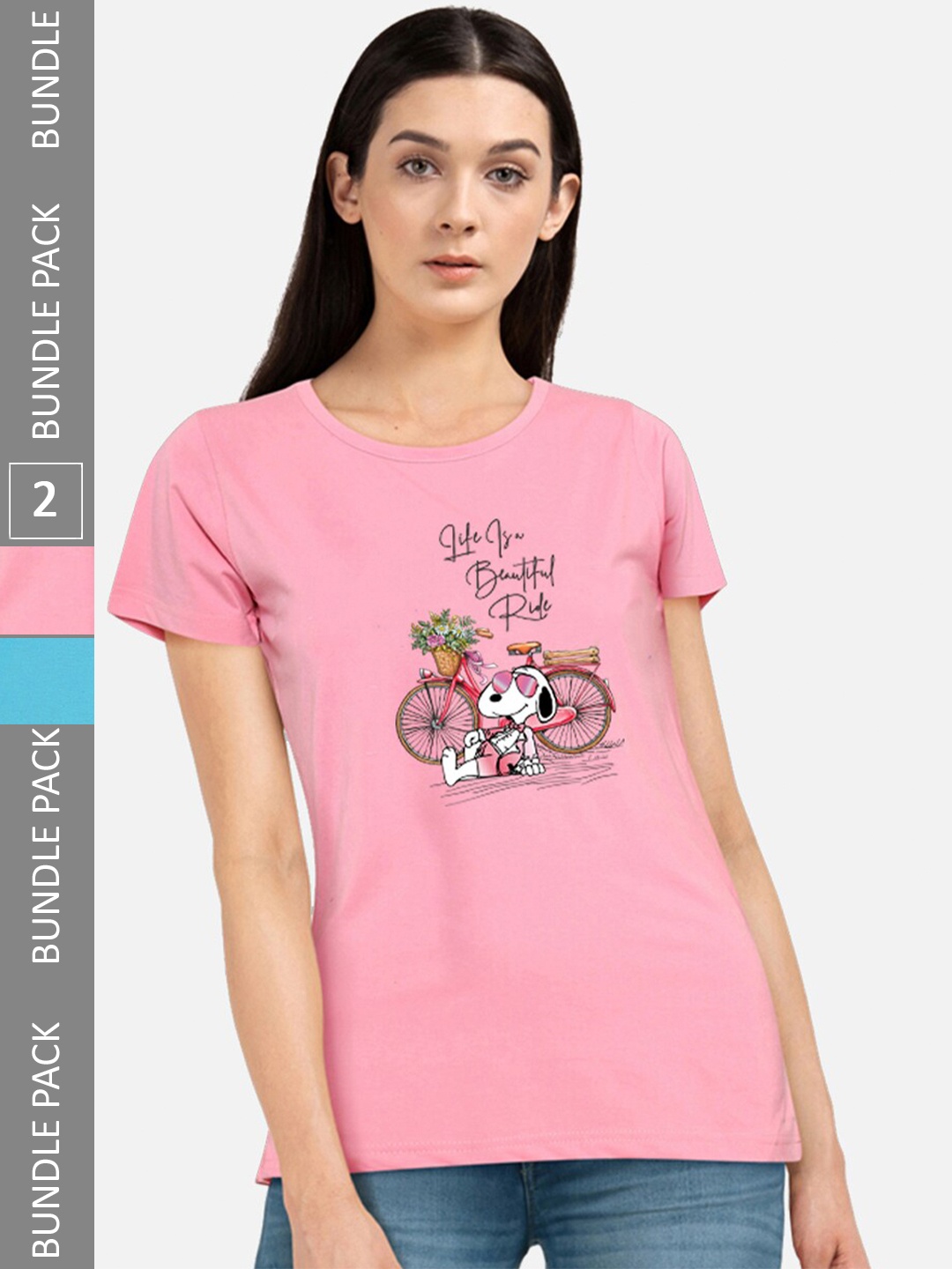 

CHOZI Pack Of 2 Typography Printed Cotton T-shirt, Pink