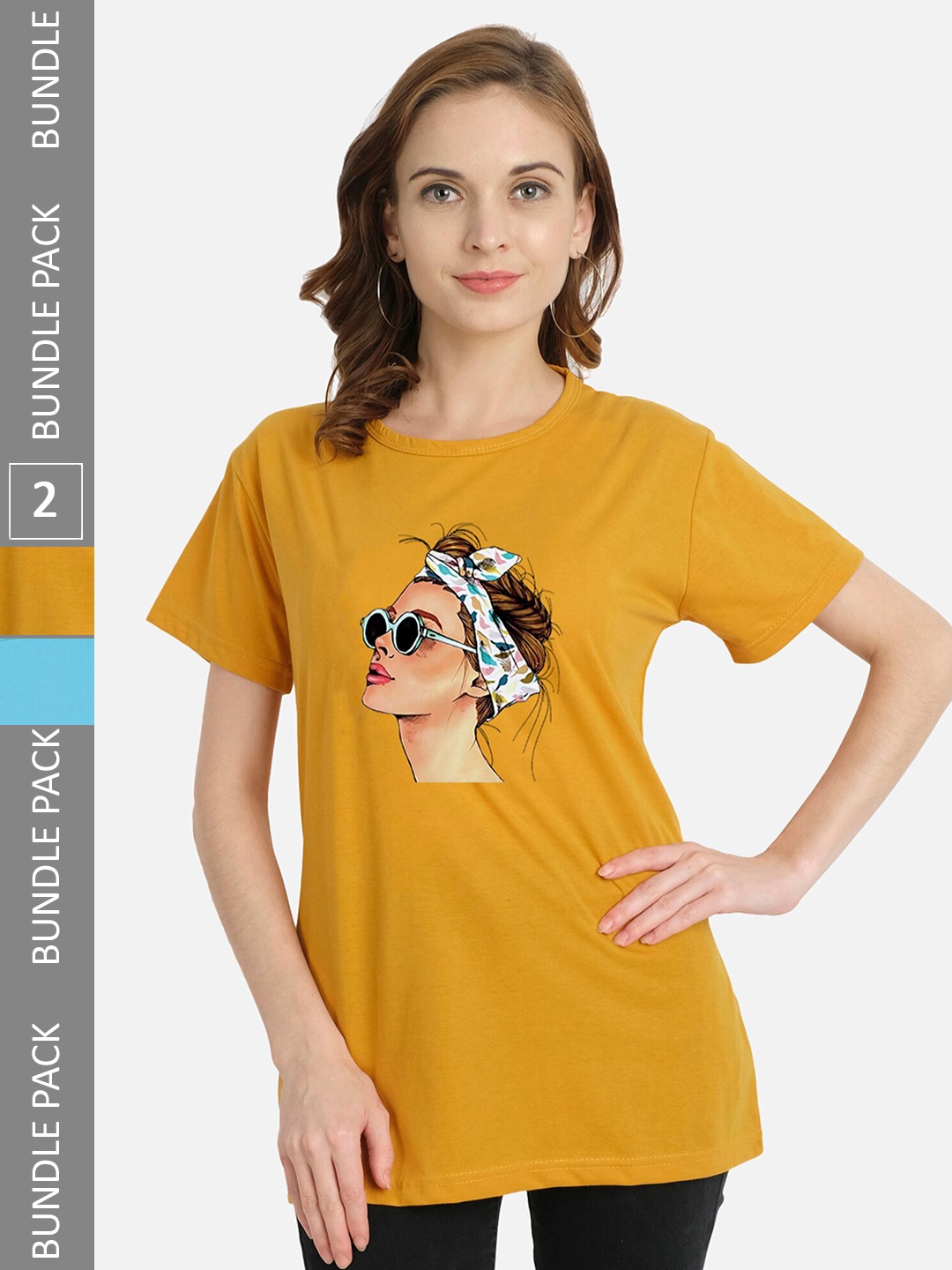 

CHOZI Pack Of 2 Graphic Printed Cotton T-shirt, Mustard