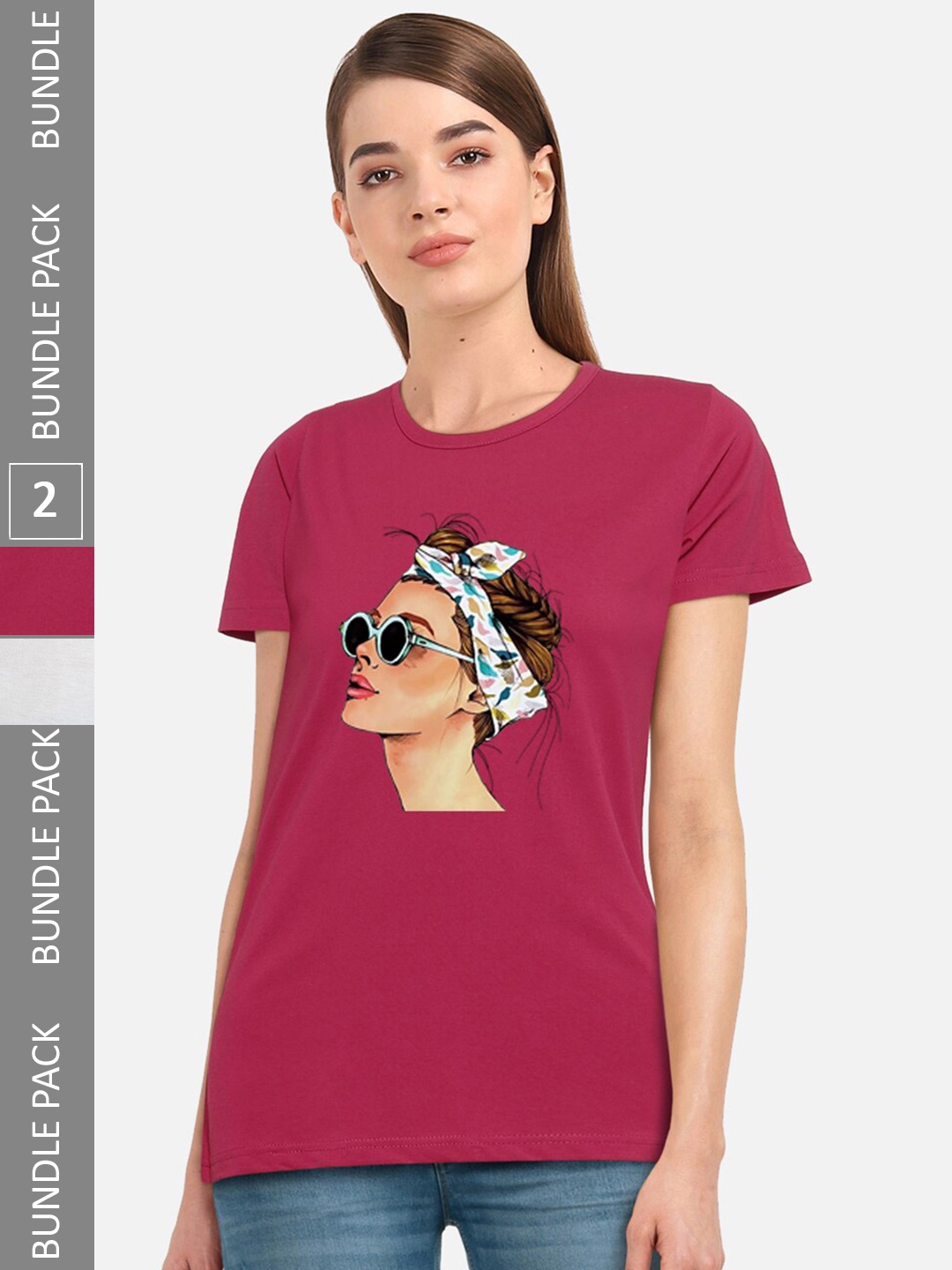 

CHOZI Pack of 2 Graphic Printed Round Neck Cotton T-shirt, Maroon