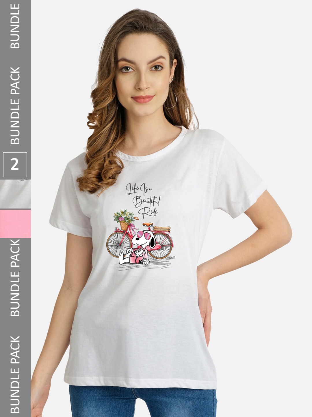 

CHOZI Pack Of 2 Graphic Printed Cotton T-shirt, White