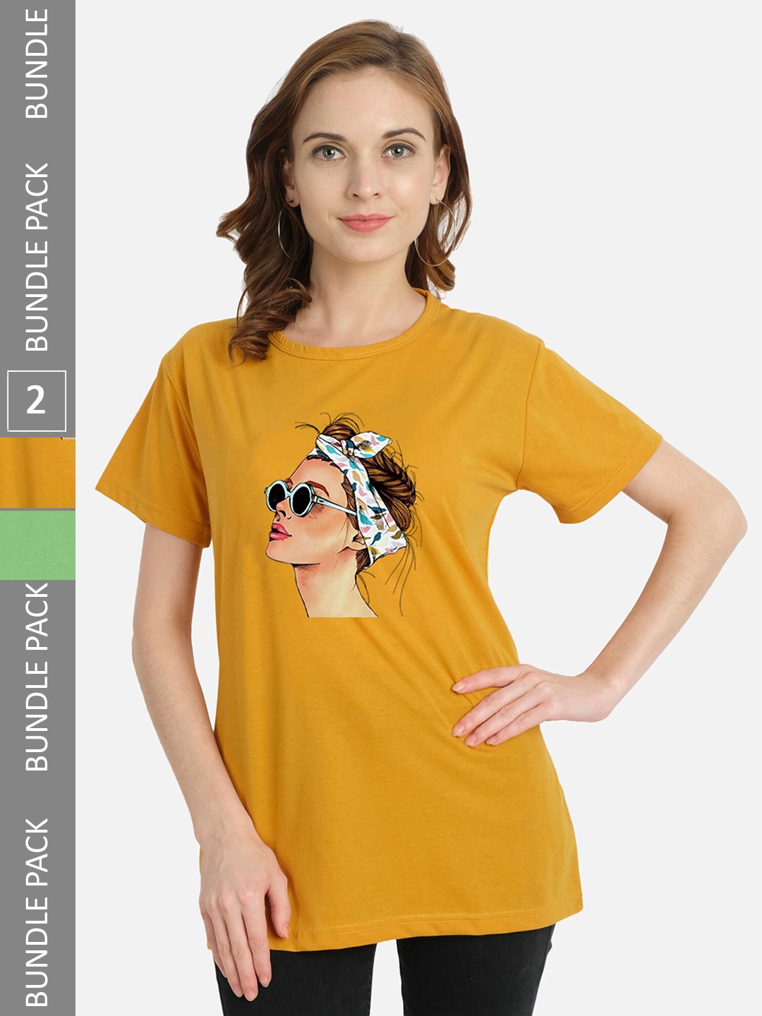 

CHOZI Pack Of 2 Graphic Printed Cotton T-shirt, Mustard