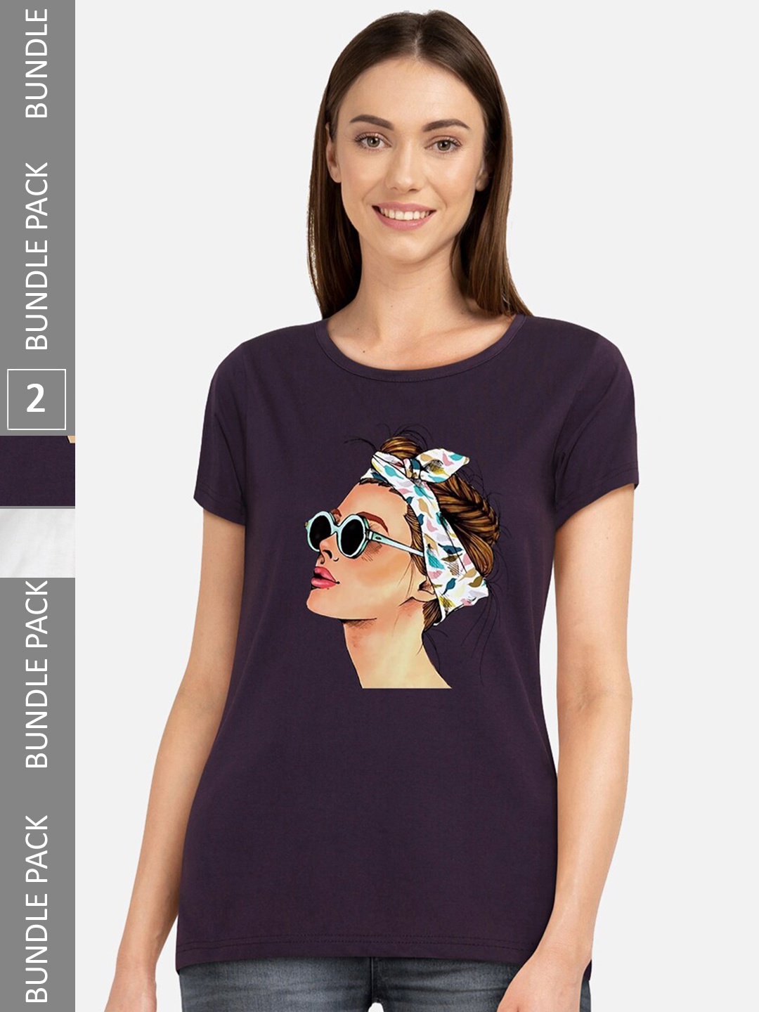 

CHOZI Pack Of 2 Graphic Printed Cotton T-shirt, Purple