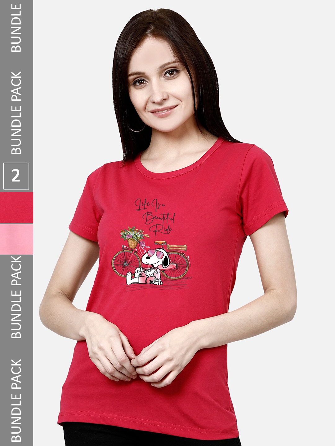 

CHOZI Pack Of 2 Graphic Printed Cotton T-shirt, Red
